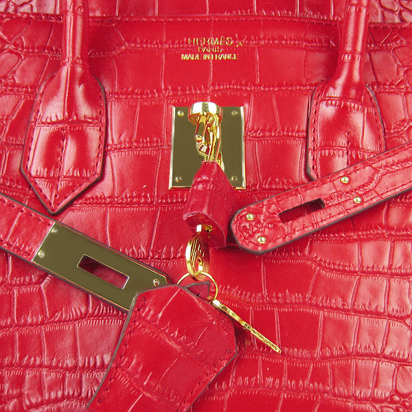 High Quality Fake Hermes Birkin 35CM Crocodile Veins Leather Bag Red 6089